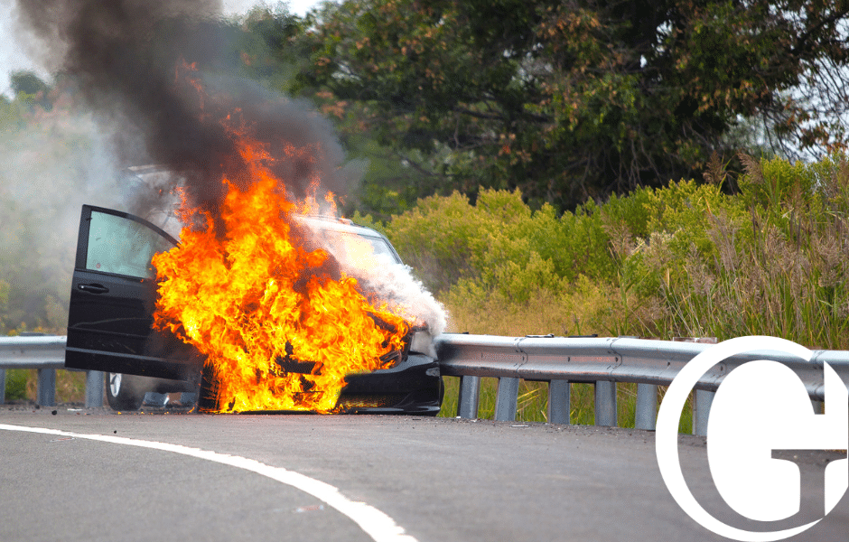 car catches on fire