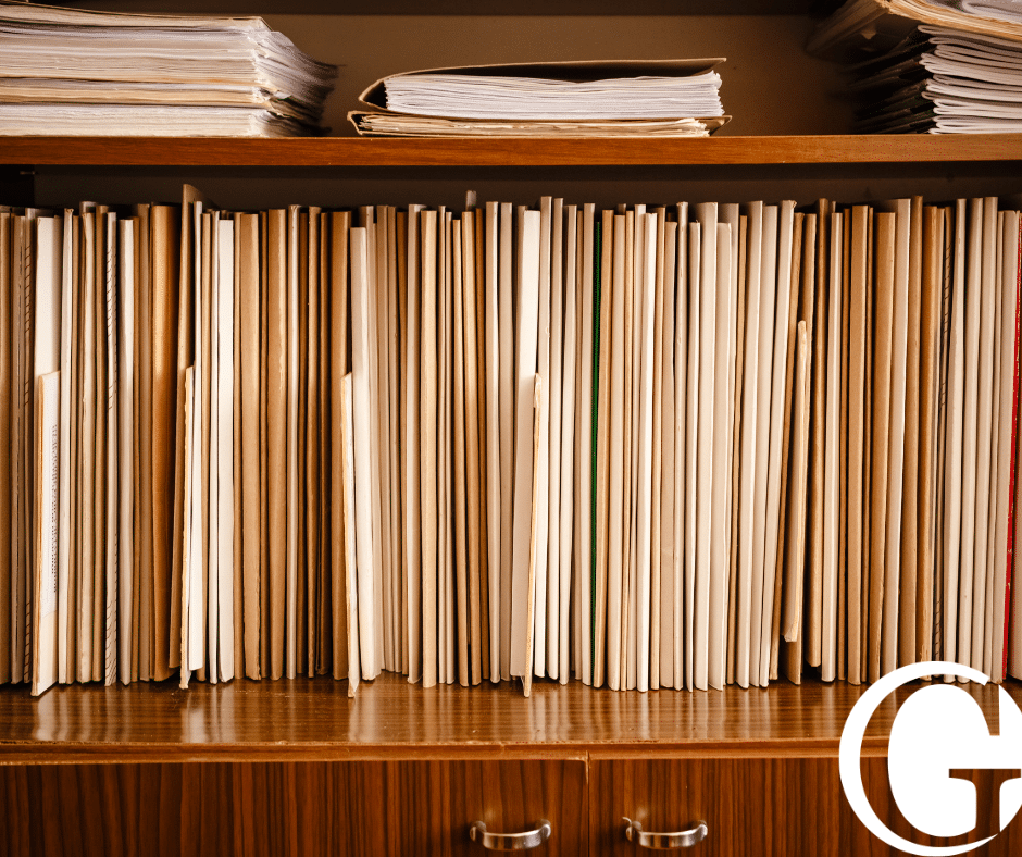 A shelf full of paper records